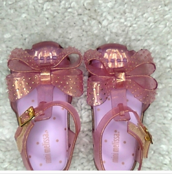 MINI MELISSA BOW Jelly Sandals Pink/ With Gold Dots Size 7 - Picture 4 of 14